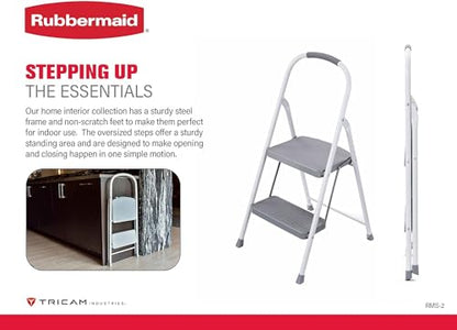 Rubbermaid 2-Step Steel Step Stool Ladder with Hand Grip, ANSI Type 2 Duty Rating, 225 lb Capacity, White - style: 2-Step