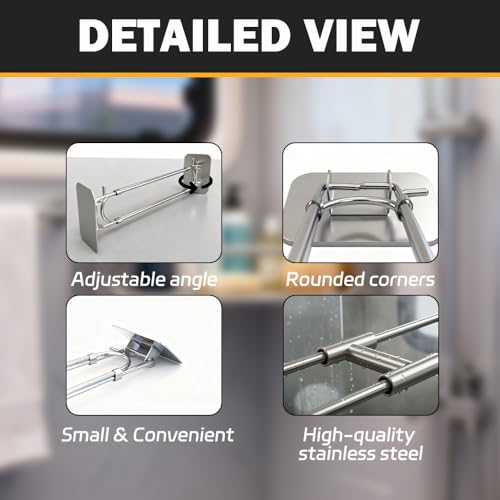 TAOPOWER RV Shower Corner Storage Bar – Adjustable Stainless Steel Rod, No Tool Install, Camper Bathroom Organizer for Full-Time RV Living Must Have Accessories, Protect Your RV’s Value（2Pcs）