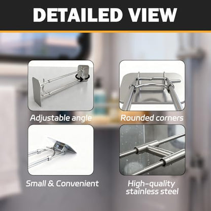 TAOPOWER RV Shower Corner Storage Bar – Adjustable Stainless Steel Rod, No Tool Install, Camper Bathroom Organizer for Full-Time RV Living Must Have Accessories, Protect Your RV’s Value（2Pcs）