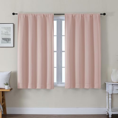 Gwine Valentine's Day Blackout Curtains for Bedroom 45 Inch Length, Thermal Insulated Room Darkening Short Curtains, Rod Pocket Drapes for Bathroom Basement Patio Cabinet, Each 40" Wx45 L, Blush Pink - color: Blush Pink, size: 40"W x 45"L (Pack of 2)