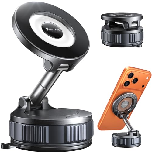 2026 Upgraded Vacuum Car Phone Holder for Magsafe [108+LB Strongest Suction & 3000gf Strongest Magnetic] 360° Adjustable Magnetic Phone Holders for Car for iPhone 17-12 Pro Max Plus Air Clear - color: Clear