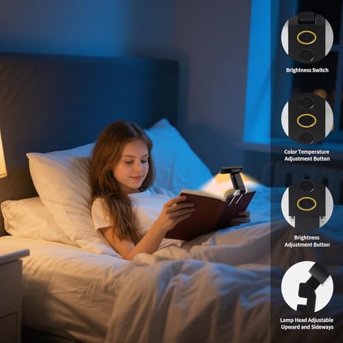 Book Light,USB Rechargeable Clip-On Reading Light,30 Adjustable Modes,Eye-Caring with Timer,Perfect for Book Lovers/Travel(Black, Rectangle) - color: Black, size: Rectangle