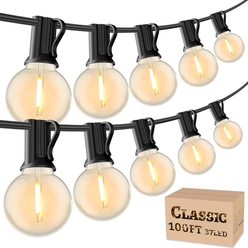 RTTY Outdoor String Lights 100 FT, Patio Light for Outside, Waterproof G40 Shatterproof LED Bulbs, Dimmable Hanging Connectable Globe Lighting for Backyard, Porch, Bistro, Balcony, Party, Warm White - size: 100FT