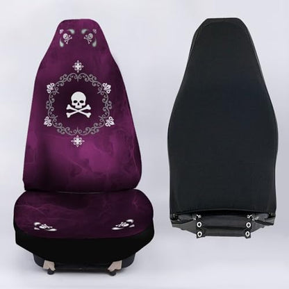 Bulopur Cute Magenta Skull 2 Piece Front Car Seat Covers for Women Men, Fashion Vehicle Seat Protector Covers, Universal Fit High Back Bucket Seat Cover - color: Black Magenta Skull Floral