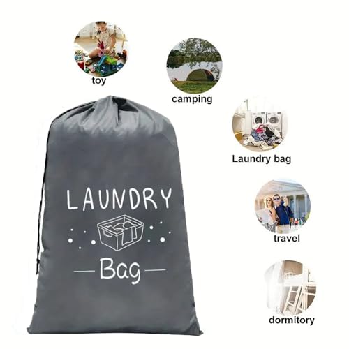 2 Pack XL Travel Laundry Bag, Dirty Clothes Organizer with Drawstring, Large Enough to Hold 4 Loads of Laundry， Easy Fit a Laundry Hamper or Basket，24" x 36" - color: Grey&Black