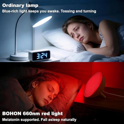 BOHON Red Light Night Light with Timer, 3 Color Modes 10 Brightness Dimmer Red Light Reading Light, 660nm Red Night Lights for Sleep Bedroom Nursery Room Home, Memory Function, Wood-Grain - color: Wood-grain