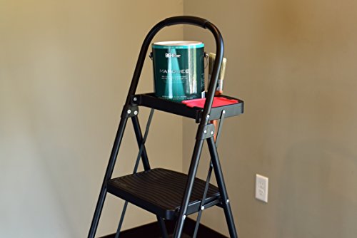 Rubbermaid 3-Step Steel Ladder with Project Tray, Folding Step Stool with Hand Grip and Non-Slip Feet, White, Tested to ANSI US Safety Standards, No Assembly Required (Amazon Exclusive) - style: 3-Step w/ Project Tray