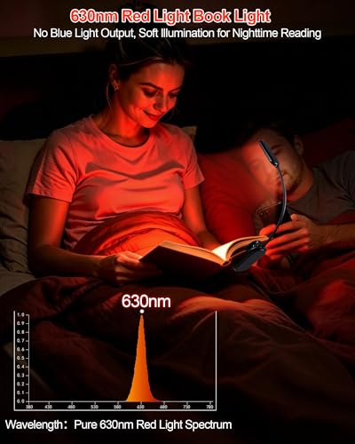 630nm Red Book Light for Reading at Night [1 Pack] - Zero Blue Light, Dimmable Reading Lights for Books in Bed, LED Book Lamp Clip on, Gift for Students Parents Nurse Studying Travel - size: Black-1 Pack
