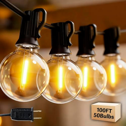 Outdoor String Lights 100FT with 50+2 G40 LED Bulbs, Shatterproof & Waterproof Patio Lights, Connectable Globe String Lights for Backyard Porch Deck Bistro Garden Party - size: 100FT