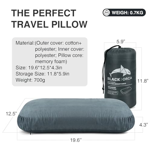 Memory Foam Camping Pillow, Lightweight & Portable Travel Pillow, Backpacking Pillow with Removable Cover, Ergonomic Pillows, Neck Lumbar Support for Outdoor Camp, Hiking, Backpacking Sleep