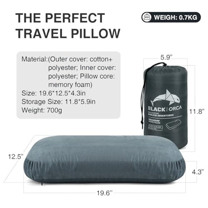 Memory Foam Camping Pillow, Lightweight & Portable Travel Pillow, Backpacking Pillow with Removable Cover, Ergonomic Pillows, Neck Lumbar Support for Outdoor Camp, Hiking, Backpacking Sleep