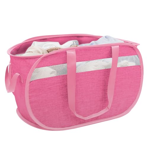 Collapsible Laundry Baskets, Foldable Tear Proof Pop Up Hamper with Reinforced Carry Handles, Durable Laundry Hamper for Home, Laundry, Bathroom, Dorm or Travel (Pink) - color: Pink(Cationic), size: 1 Pack