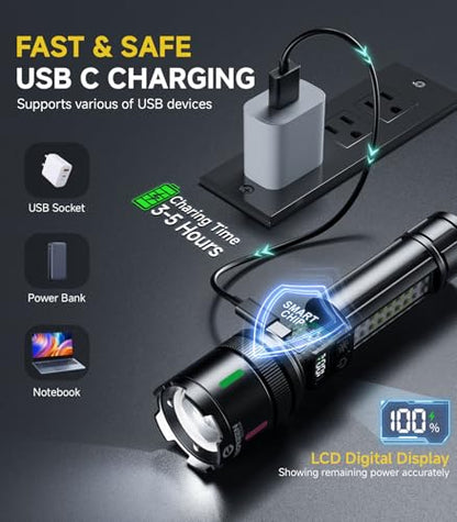 Esgreen LED Rechargeable Flashlights High Lumens 20000 2 Pack, Single Click Bright Flashlight Long Lasting 12H, Compact Handheld Flash Light USB C, White & Red Light, for Hiking Camping Gift