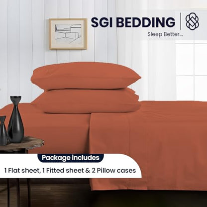 SGI bedding Full XL Bed Sheets Set – Premium 600 TC Egyptian Cotton, Crisp Cooling Sateen Weave, Extra Soft Hotel Collection, Fits Mattresses Up to 16 Inch Deep, Breathable Long Lasting – Terracotta - color: 15 - Terracotta, size: Full XL
