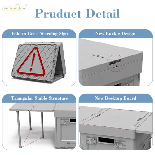 Folding Storage Box with Table, 3 in 1 Camping Collapsible Bins with Parking Warning Sign, Multifunctional Foldable Container, Outdoor Storage Bin for Picnic, Home, Office, Car