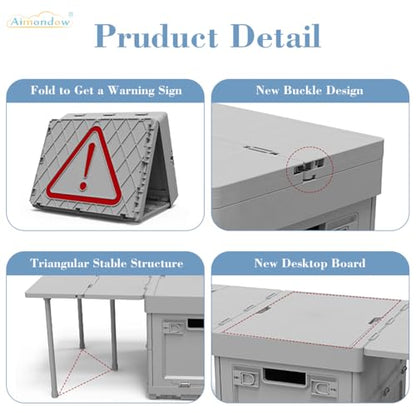 Folding Storage Box with Table, 3 in 1 Camping Collapsible Bins with Parking Warning Sign, Multifunctional Foldable Container, Outdoor Storage Bin for Picnic, Home, Office, Car