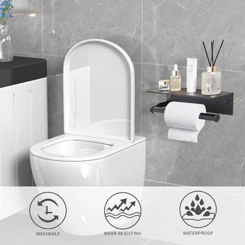Black Paper Towel Holder Wall Mount with Thickened Shelf for Bathroom,Matte Black Adhesive Hand Towel Holder,Bathroom Kitchen RV - color: Black Thk