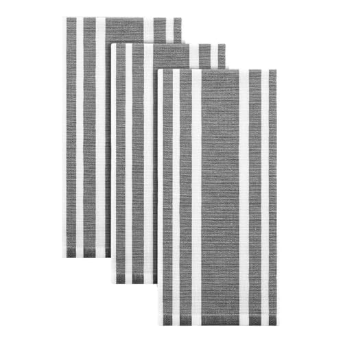 Homaxy Premium Kitchen Towels 18”x 28”, Large Cotton 380 GSM Kitchen Hand Towels, Stripe and Terry Dish Towel, Highly Absorbent Tea Towel Set with Hanging Loop, 3 Pack, Black - color: Black Stripe, style: 3-pack