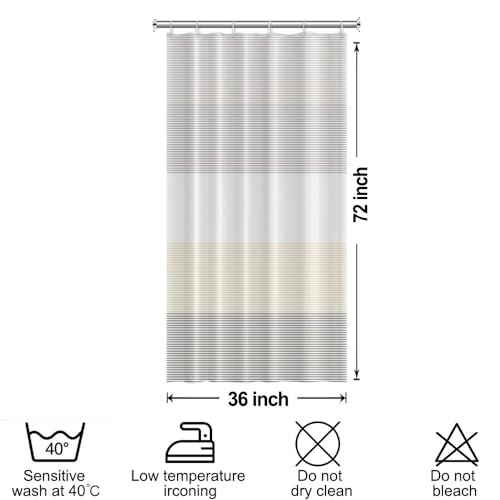 Boho Shower Curtain for Bathroom 36x72 inches White Grey Lines Waterproof Shower Curtain Set with Hooks Bohemian Stripe Fabric Stall RV Shower Curtains - color: Beige, size: 36"W x 72"L (Pack of 1)