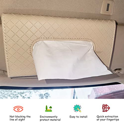 Car Sun Visor Tissue Holder, Car Napkin Holder, Premium PU Leather, Mask Holder for Sun Visor Vehicle, with Tissue Refill, Beige - color: Single-beige