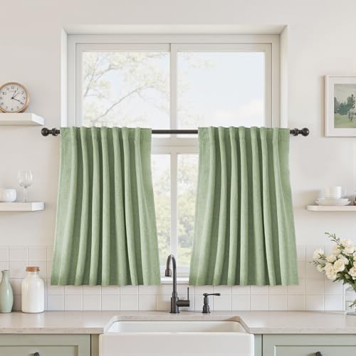 UHITECH Blackout Curtains 30 Inch Long Cafe Curtains for Small Windows Short Linen Black Out Bedroom Drapes Thermal Back Tab Panels Privacy 2.5ft, Sage Green - color: #09 Sage Green, size: 52"W x 30"L (Pack of 2)