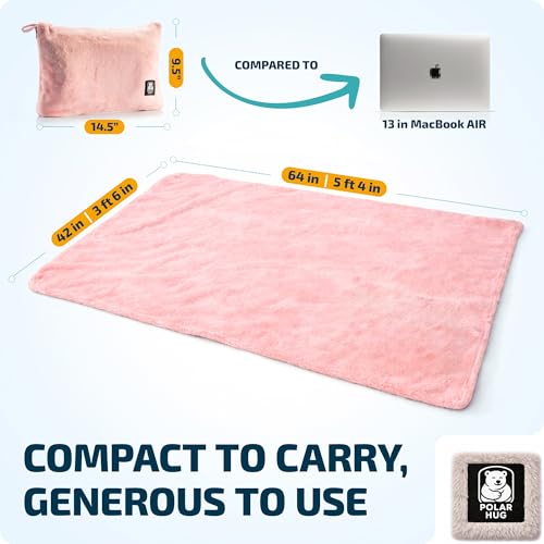 Travel Blanket and Pillow Set — Airplane Blanket with Inflatable Pillow and Cotton Case, Compact Travel Blanket with Back-Neck Snaps for Long Flights - color: Pink Set, size: 64x43''