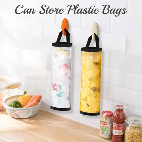 9 Pcs Plastic Bag Holder Washable Mesh Grocery Storage Dispensers Foldable Hanging Trash Bag Organizer for Home Kitchen - 3 Colors