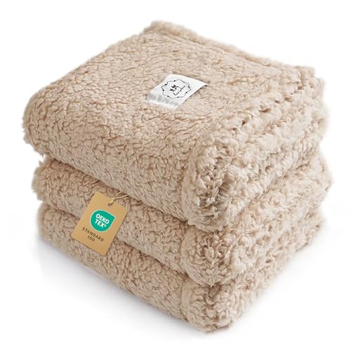 1 Pack 3 Calming Blankets Fluffy Premium Fleece Pet Blanket Soft Sherpa Throw for Dog Puppy Cat Beige Small (23" x16'') - color: Beige, size: Small (Pack of 3)