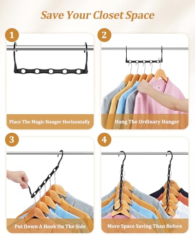 AMKUFO Hangers-Space-Saving 8 Pack Space-Saver, College-Dorm-Room-Essentials for Guys Girls, Smart Hangers for Bedroom Apartment Essentials, Black Plastic Magic Hangers House Organization Must Haves - size: 8 Pack