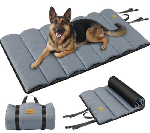 Gimars Upgraded Thickened XL Outdoor Dog Bed with Waterproof Film, Easy to Roll Up with Buckle, Large Travel Pet Bed for Large & Extra Large Dog, Portable, Foldable, Washable for Camping,Traveling - color: Grey, size: 46.5"L x 27.5"W x 1"Th