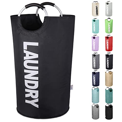130L Extra Large Laundry Hamper Bag Collapsible, Tall Laundry Basket Bag, Big Dirty Clothes Hampers with Handles for Laundry Room, College Dorm, Light Weigh, Foldable (Black, XXXL) - color: Black, size: 130L