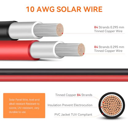 10AWG Solar Extension Cable 20Ft Red & Black, Both End with Universal Solar Connectors Plug & Play | Weatherproof PV Wire for RV, Boat, Off-Grid Systems