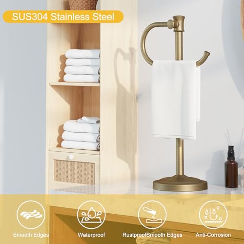 BESy 17 Inch Antique Brass Stand Towel Bar Hanger Hand Towel Bar Bathroom Vanity Countertop Towel Holder Free Standing Stainless Steel Towel Ring Hardware Accessories Towel Rack - color: Antique Brass