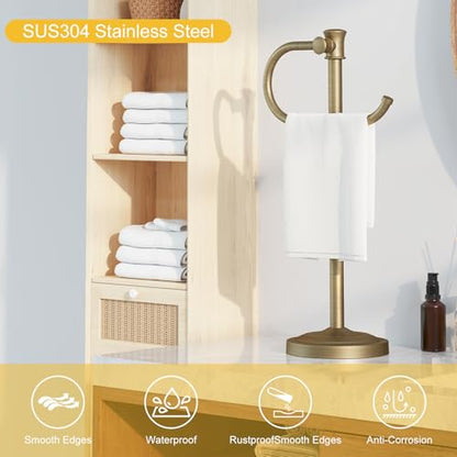 BESy 17 Inch Antique Brass Stand Towel Bar Hanger Hand Towel Bar Bathroom Vanity Countertop Towel Holder Free Standing Stainless Steel Towel Ring Hardware Accessories Towel Rack - color: Antique Brass