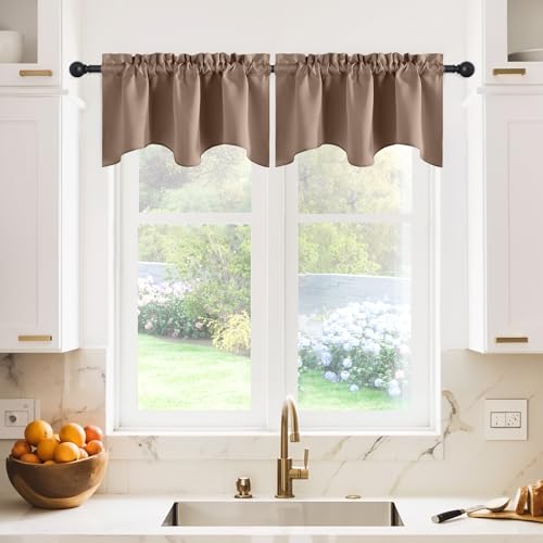 NICETOWN Kitchen Blackout Valances for Windows, Farmhouse Style Rod Pocket Thermal Insulated Window Covering Solid Short Curtain for Small Window Bedroom, 42 x 18 Inches 1 Pair, Cappuccino - color: Cappuccino, size: 42"W x 18"L (Pack of 2)