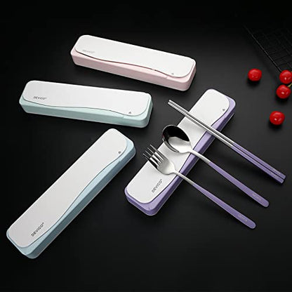 DEVICO Travel Utensils, Portable 18/8 Stainless Steel Silverware Flatware Set, Include Fork Spoon Chopsticks with Case (Purple) - color: Purple