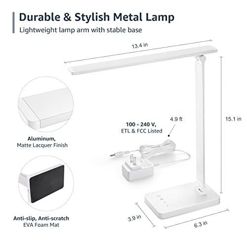 Lepro LED Desk Lamp with USB Charging Port, 700LM Dimmable Home Office Touch Control Reading Table Lamp,5 Color Modes with 5 Brightness Level, Dorm Room Essentials, Task Lamp, Sewing, Crafting, White - color: White