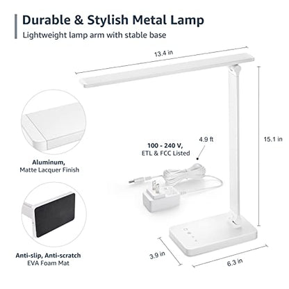 Lepro LED Desk Lamp with USB Charging Port, 700LM Dimmable Home Office Touch Control Reading Table Lamp,5 Color Modes with 5 Brightness Level, Dorm Room Essentials, Task Lamp, Sewing, Crafting, White - color: White