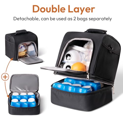 NCVI Breast Pump Bag, Double Layer Removable Pump Bag for Spectra S1, S2, Medela, Breast Pump Backpack with Ice Pack, Insulated Breast Milk Cooler Bag for Working Nursing Moms, Black - color: Black