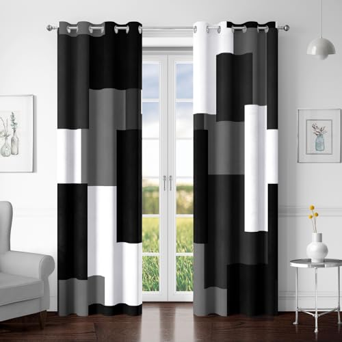 Tyrot Black Grey 100% Blackout Curtains for Bedroom 72 inch Long 2 Panels Set White Grey Modern Abstract Geometric Black Out Curtains Insulated Room Darkening Window Drapes for Living Room, 52Wx72L - color: Grey, size: 52"W x 72"L (Pack of 2)