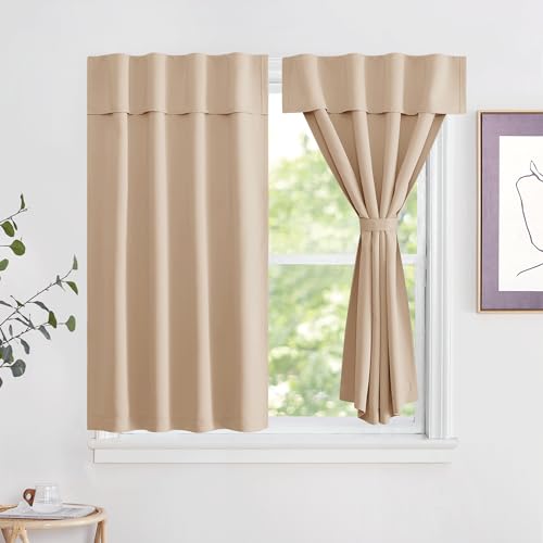 NICETOWN Short Blackout No Drill Curtain Biscotti Beige 42" W x 48" L, Thermal Insulated Self-Adhesive Privacy Farmhouse for Small Window, Nursery & Pantry, 1 Panel - color: Biscotti Beige, size: 42"W x 48"L (Pack of 1)