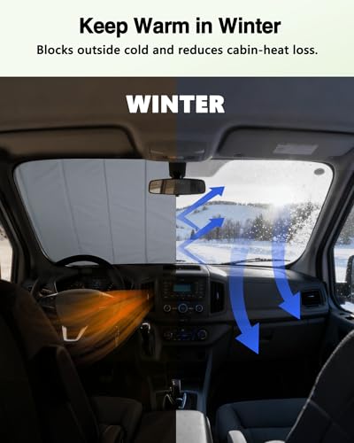 Insulated Blackout Windshield Cover for Privacy & Sun Protection, All-Season Van Life Camping Window Shade, Fit for Ford Transit 150 250 350 Medium/High Roof 2015-2025, Gray - size: Front Windshield