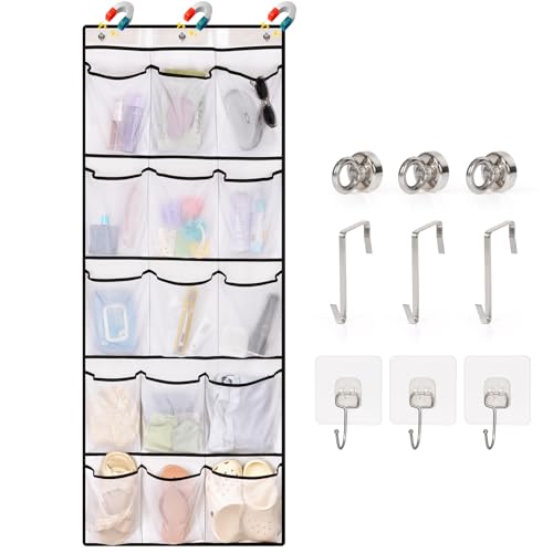Over The Door Cruise Ship Organizer - Cruise Ship Magnetic Door Organizer with 15 Size-Graded Pockets, Hanging Magnetic Cruise Storage Shoe Rack for Cabin, 2026 Cruise Essential, 9 Hooks(White) - color: White, size: 15 Grid