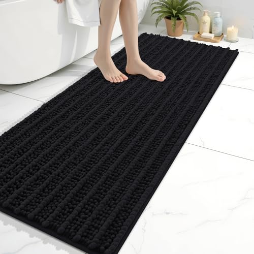 Arotive Luxury Bathroom Rugs 60x20, Extra Soft Thick Absorbent Shaggy Chenille Bath Rugs, Non-Slip Machine Wash Dry, Bath Mats for Bathroom Floor, Tub and Shower, Home Decor Accessories, Black - color: Black, size: 60" X 20"