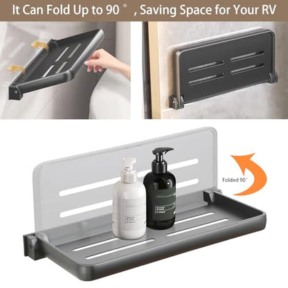RV Aluminum Foldabling Shelf-Hidden,Small Folding Wall Shelves for Bathroom,VR,Campers,Kitchen.90°Folding Shelves for Room Wall,Waterproof and Space-Saving Foldable Shelf for Bathroom (2)