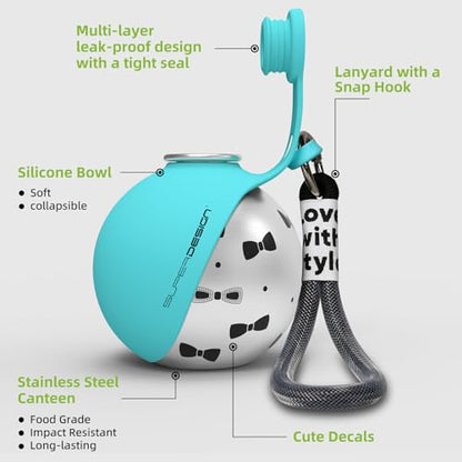 2-in-1 Portable Dog Water Bottle for Small Dogs - Leak-Proof & Compact Dog Travel Water Bottle -Stainless Steel Bottle & Silicone Bowl - Ideal for Walking, Hiking & Travels(10 fl oz, Blue) - color: Blue