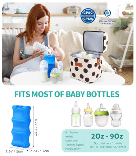 PIIOSER Breastmilk Cooler Bag with Ice Pack, Fits 6 Baby Bottles Up to 9 Oz, Stylish Baby Cooler Travel Bags with Shoulder Strap, Double Layer & Leakproof for Nursing & Working Moms, Black Polka Dots - color: Black Polka Dots