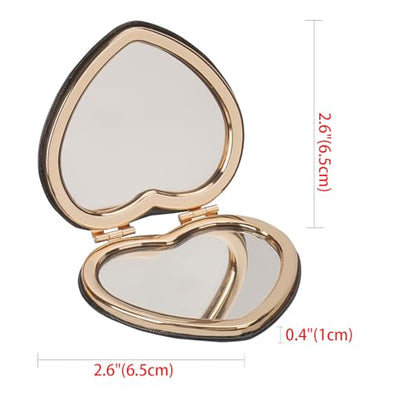 Compact Mirrors, Leather Folding Travel Mirrors, Bee Double Sided Handheld Mirrors, Portable Heart Shape Makeup Mirrors Gift for Girls Women Mothers
