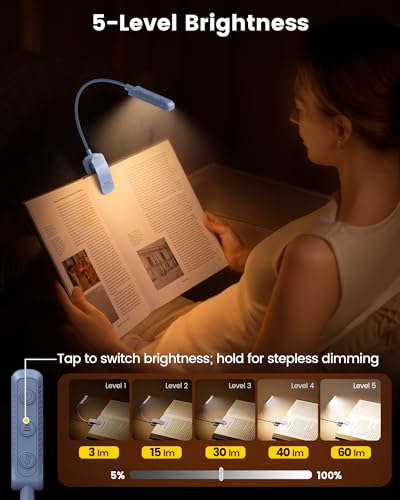 Glocusent 13 LED Rechargeable Book Light for Reading at Night, Eye-Caring 3 Amber Colors & Stepless Dimming, Lasts 1 Week to 2 Months, Travel Clip on Lamp, Gifts for Book Lovers, Men, Women & Kids - color: Lake Blue