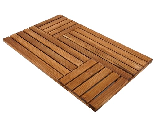 Utoplike Teak Wood Bath Mat, 32 x 20 inch Large Wooden Shower Mat for Bathroom, Non Slip Wood Floor Sturdy Mat for Inside Shower Luxury Spa Home or Outdoor - size: 32" x 20" (Rectangular)